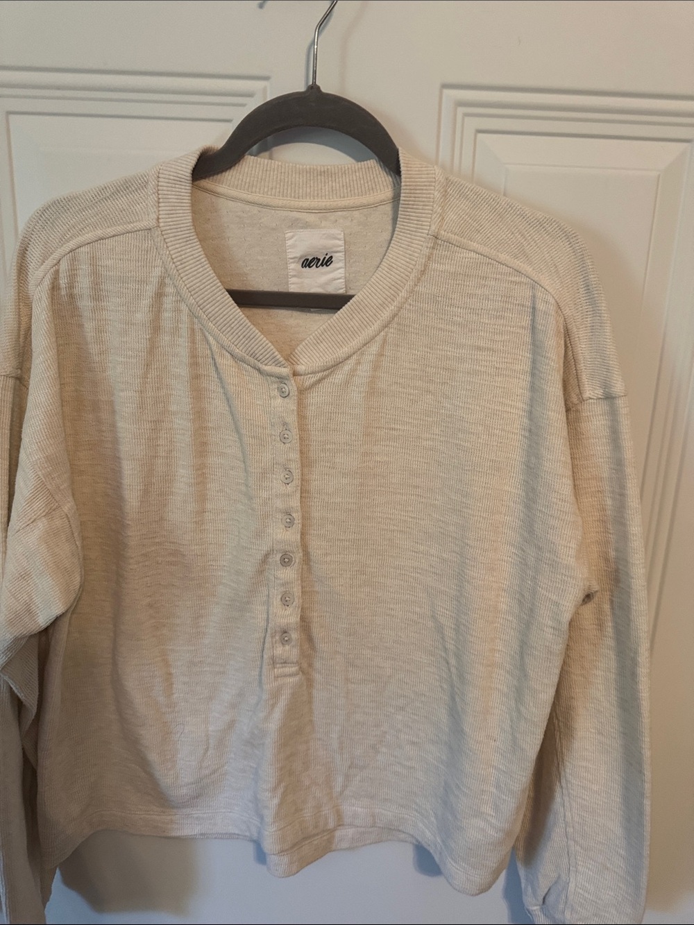 aerie womens Light Cream Henley Long Sleeve Shirt